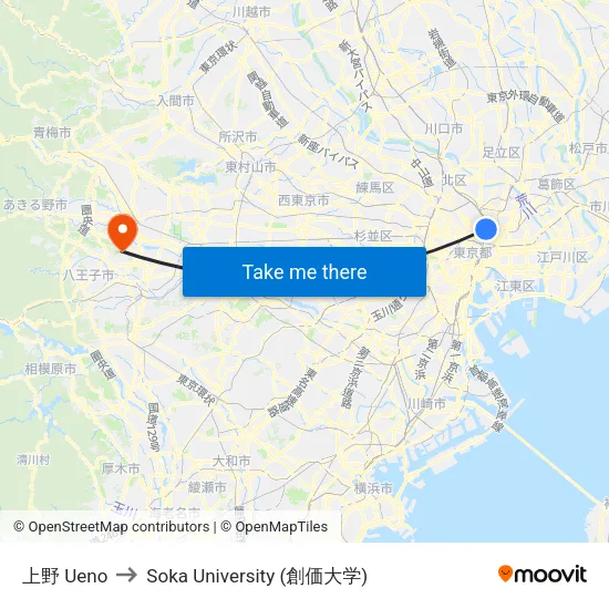 上野 Ueno to Soka University (創価大学) map