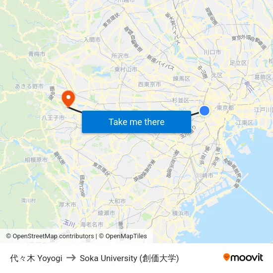 代々木 Yoyogi to Soka University (創価大学) map