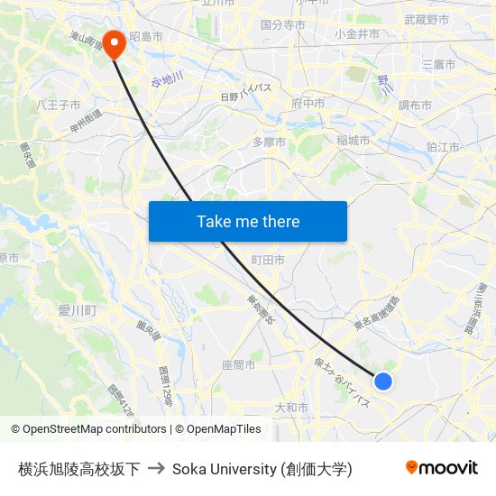 横浜旭陵高校坂下 to Soka University (創価大学) map