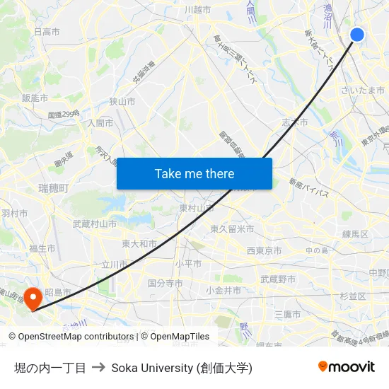 堀の内一丁目 to Soka University (創価大学) map