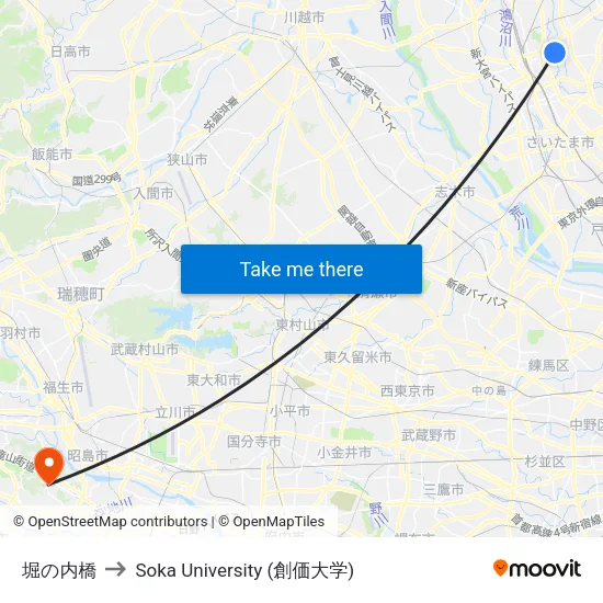 堀の内橋 to Soka University (創価大学) map