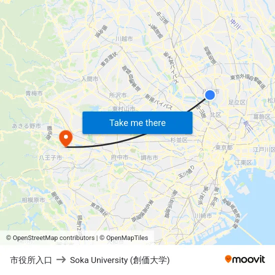 市役所入口 to Soka University (創価大学) map