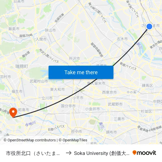 市役所北口（さいたま市） to Soka University (創価大学) map