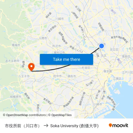 市役所前（川口市） to Soka University (創価大学) map