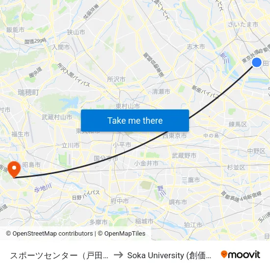 スポーツセンター（戸田市） to Soka University (創価大学) map