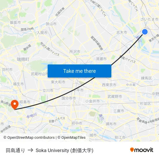 田島通り to Soka University (創価大学) map