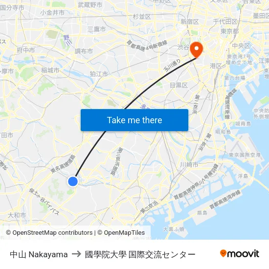 中山 Nakayama to 國學院大學 国際交流センター map