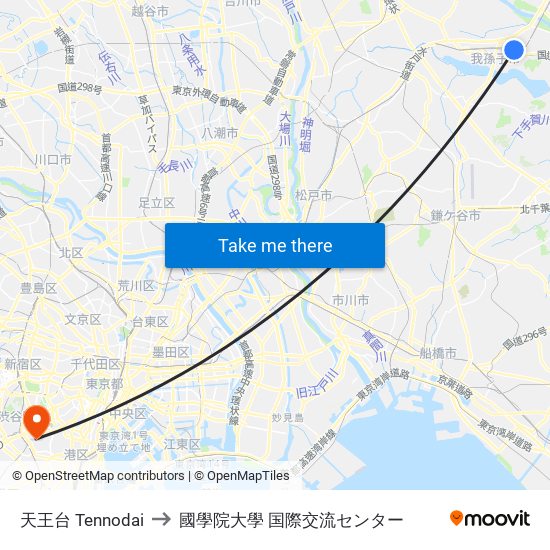 天王台 Tennodai to 國學院大學 国際交流センター map