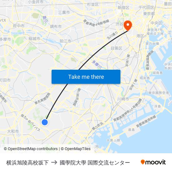 横浜旭陵高校坂下 to 國學院大學 国際交流センター map