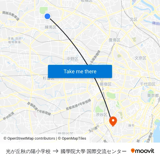 光が丘秋の陽小学校 to 國學院大學 国際交流センター map