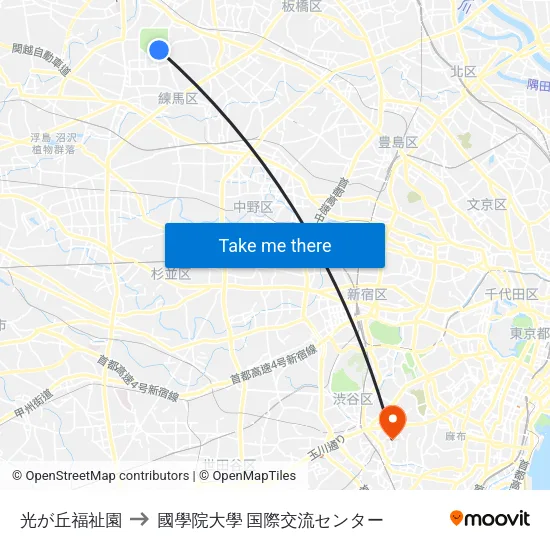 光が丘福祉園 to 國學院大學 国際交流センター map