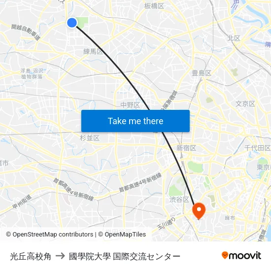 光丘高校角 to 國學院大學 国際交流センター map
