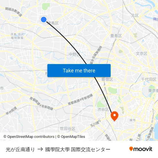 光が丘南通り to 國學院大學 国際交流センター map