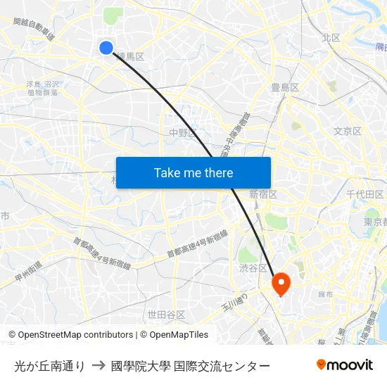 光が丘南通り to 國學院大學 国際交流センター map