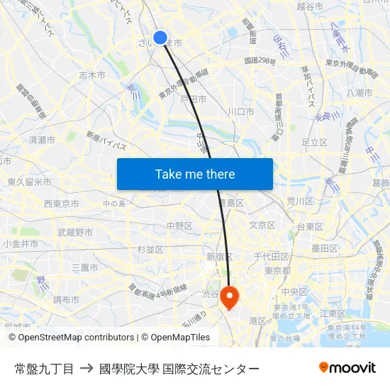 常盤九丁目 to 國學院大學 国際交流センター map