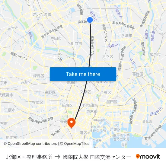 北部区画整理事務所 to 國學院大學 国際交流センター map