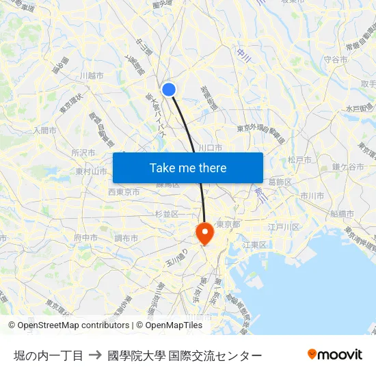 堀の内一丁目 to 國學院大學 国際交流センター map