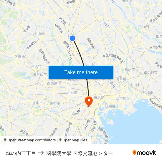 堀の内三丁目 to 國學院大學 国際交流センター map