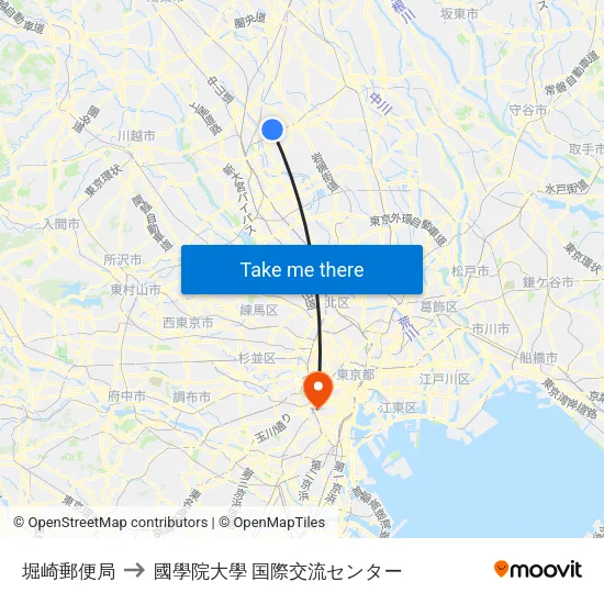 堀崎郵便局 to 國學院大學 国際交流センター map