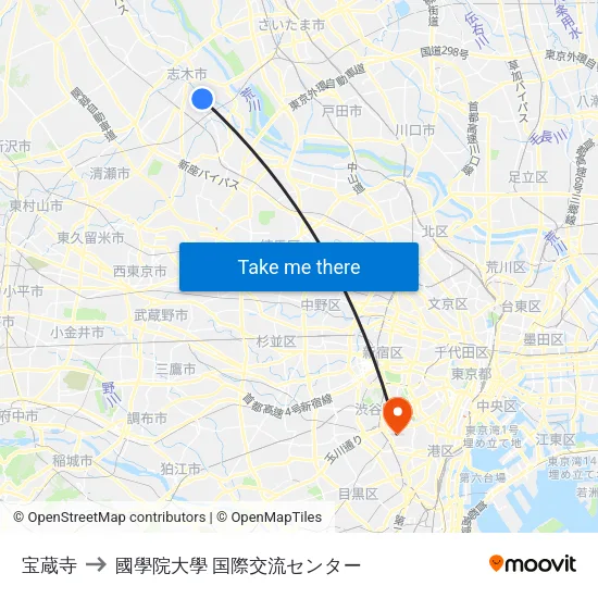 宝蔵寺 to 國學院大學 国際交流センター map