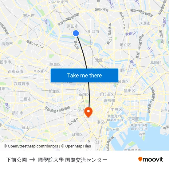 下前公園 to 國學院大學 国際交流センター map