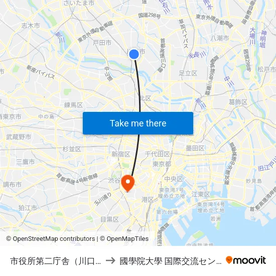 市役所第二庁舎（川口市） to 國學院大學 国際交流センター map