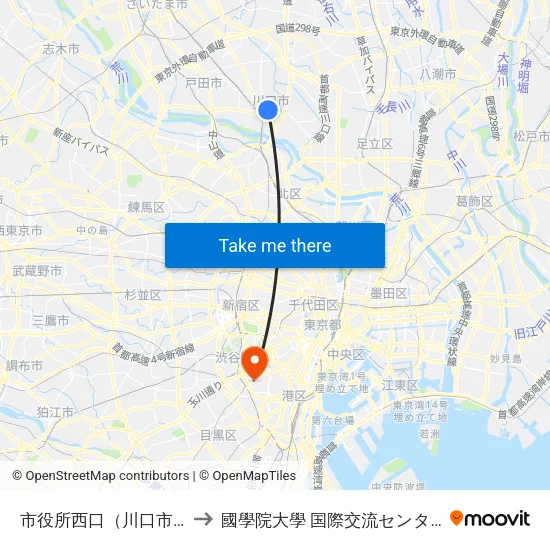 市役所西口（川口市） to 國學院大學 国際交流センター map
