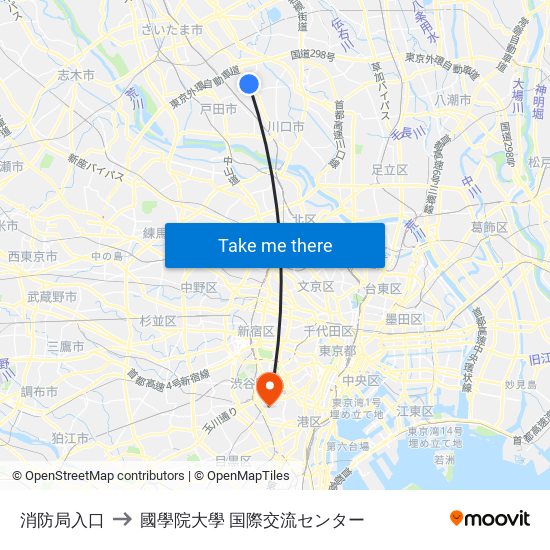 消防局入口 to 國學院大學 国際交流センター map