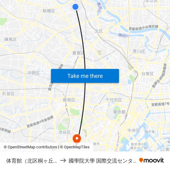 体育館（北区桐ヶ丘） to 國學院大學 国際交流センター map