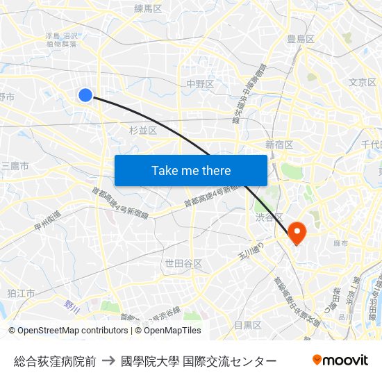 総合荻窪病院前 to 國學院大學 国際交流センター map