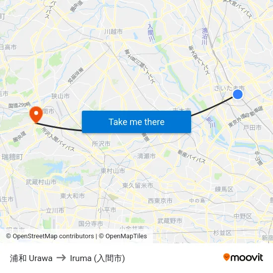浦和 Urawa to Iruma (入間市) map