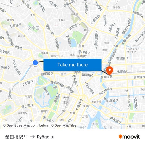 飯田橋駅前 to Ryōgoku map