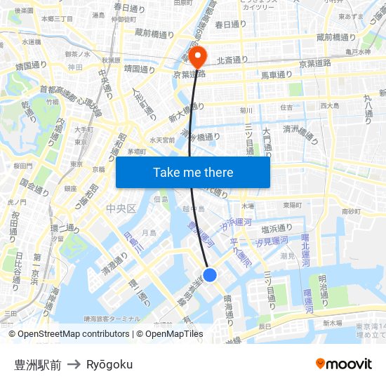 豊洲駅前 to Ryōgoku map