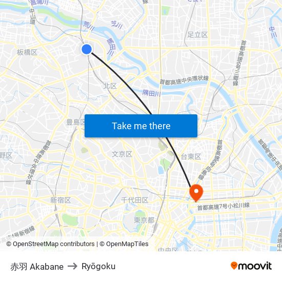 赤羽 Akabane to Ryōgoku map