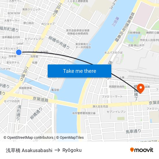 浅草橋 Asakusabashi to Ryōgoku map