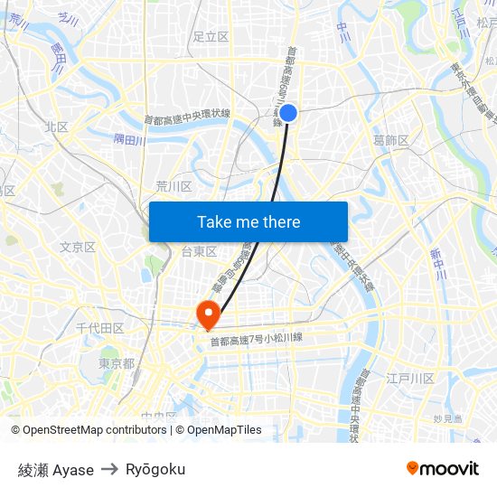 綾瀬 Ayase to Ryōgoku map