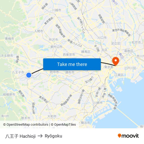 八王子 Hachioji to Ryōgoku map