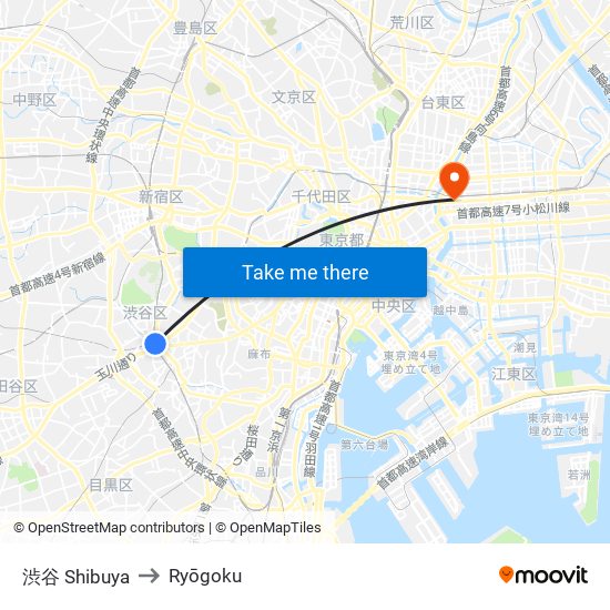 渋谷 Shibuya to Ryōgoku map