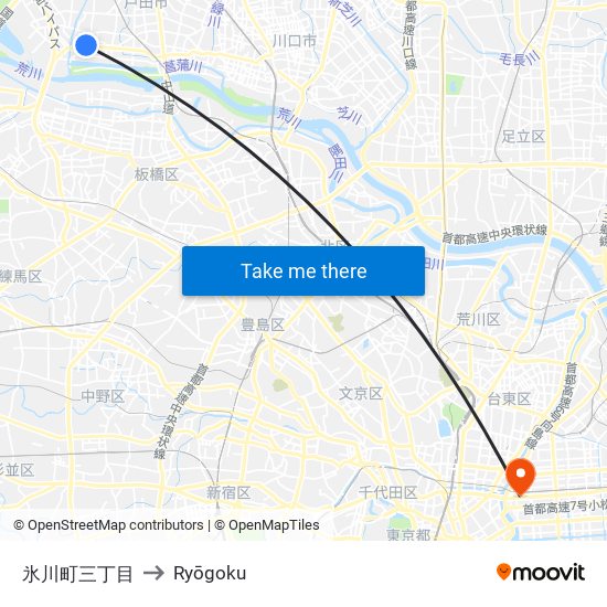 氷川町三丁目 to Ryōgoku map