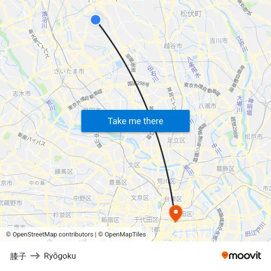 膝子 to Ryōgoku map