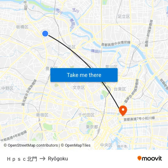 Ｈｐｓｃ北門 to Ryōgoku map