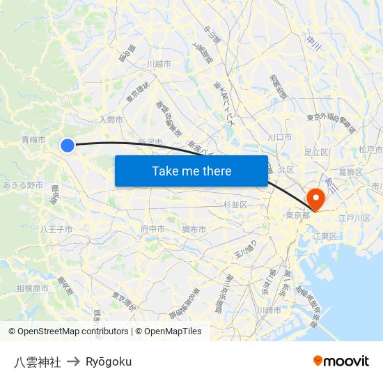 八雲神社 to Ryōgoku map