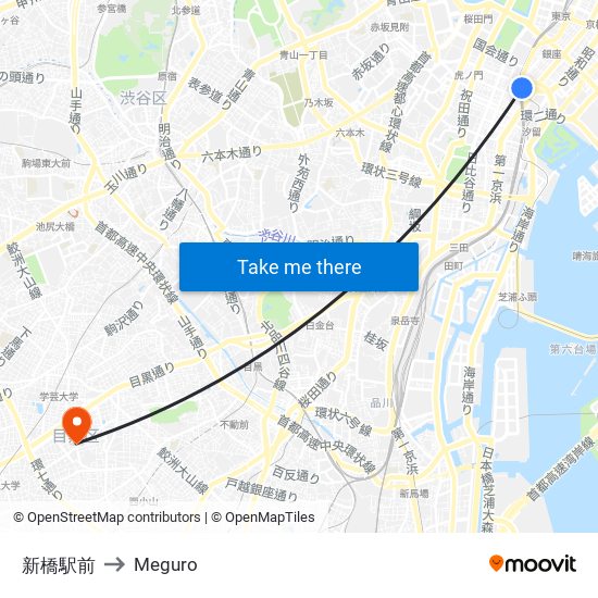 新橋駅前 to Meguro map