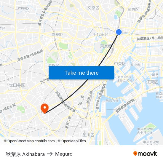 秋葉原 Akihabara to Meguro map