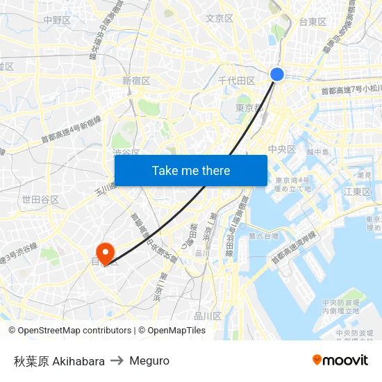 秋葉原 Akihabara to Meguro map