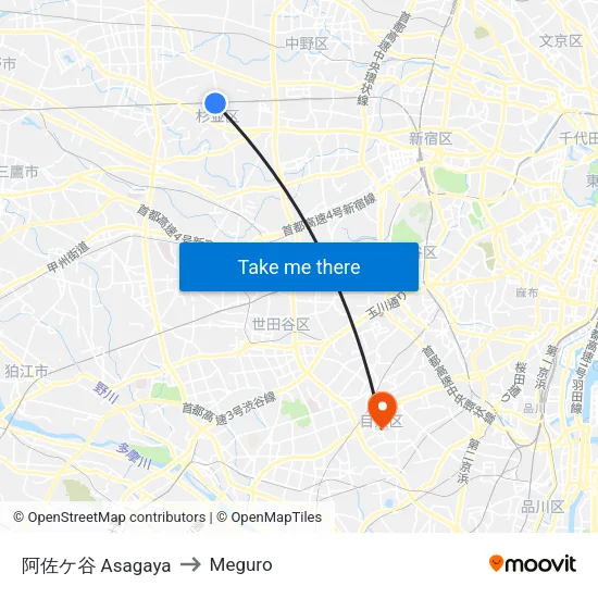 阿佐ケ谷 Asagaya to Meguro map