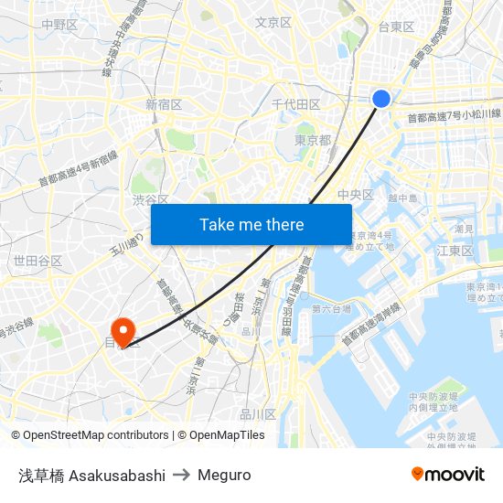 浅草橋 Asakusabashi to Meguro map