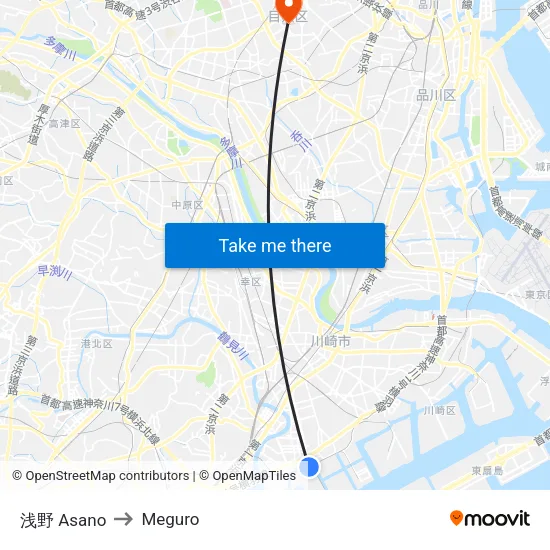 Asano to Meguro map