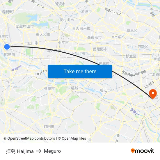 拝島 Haijima to Meguro map