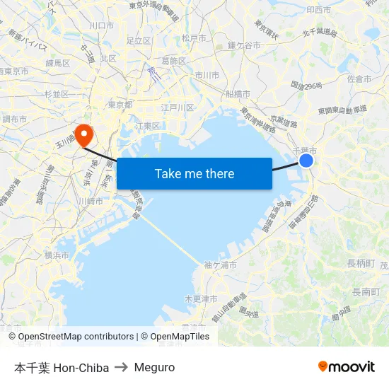 Hon-Chiba to Meguro map